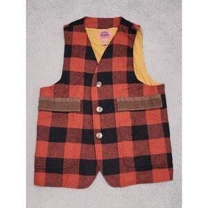 Cambridge Dry Goods Hunting Vest Womens Large Red Buffalo Plaid Shell‎ Loops